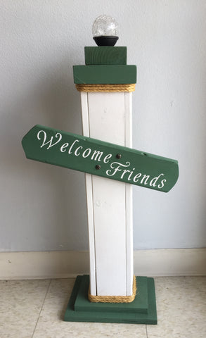 Welcome Friends  Post Sign (Green and White)