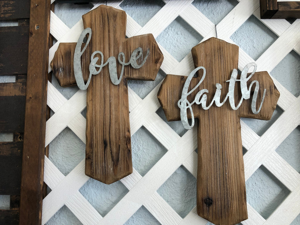 Love & Faith on Wooden Crosses