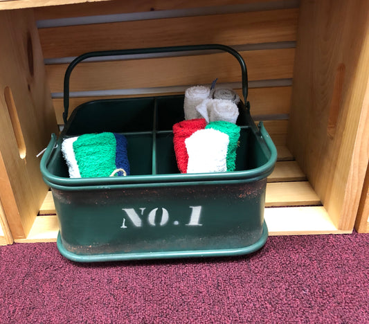 Green Metal Basket divided into four sections with handle