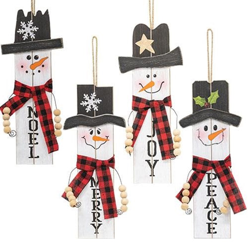 Wooden Beaded Arm Winter Sentiment Hanging Snowman